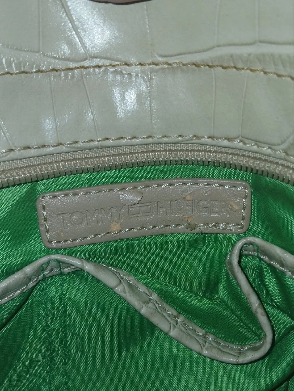Tommy Hilfiger Y2K Vintage Cream Croc-Embossed Leather Shoulder Bag